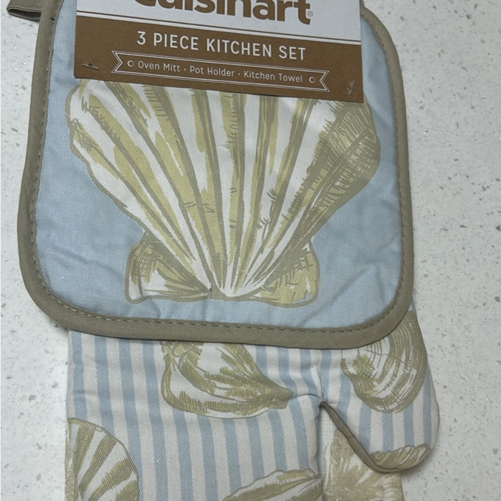NEW Cuisinart Blue and Cream Kitchen Coastal 3 piece Set